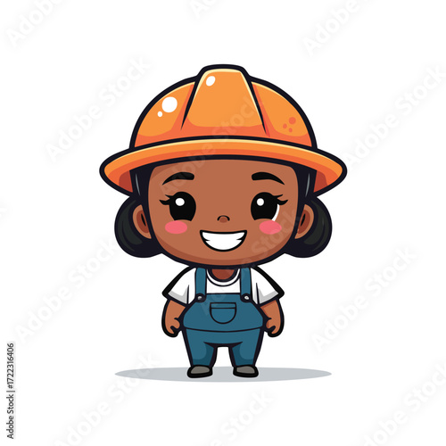 Funny cartoon builder and farmer characters set with construction helmets and work uniforms