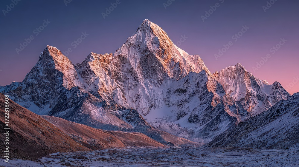 Fototapeta premium Snowy Mountain Peaks At Sunrise