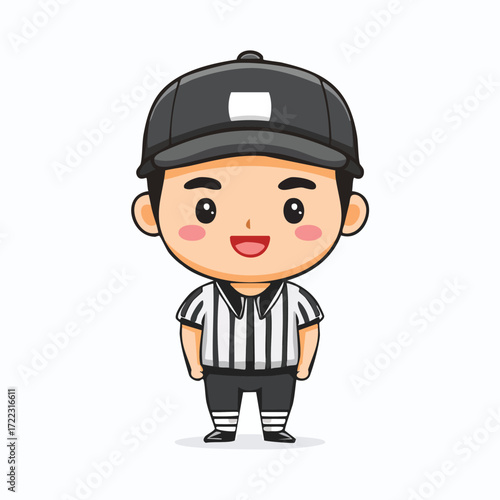 Cartoon Policeman Wearing Uniform and Helmet with Badge and Cap