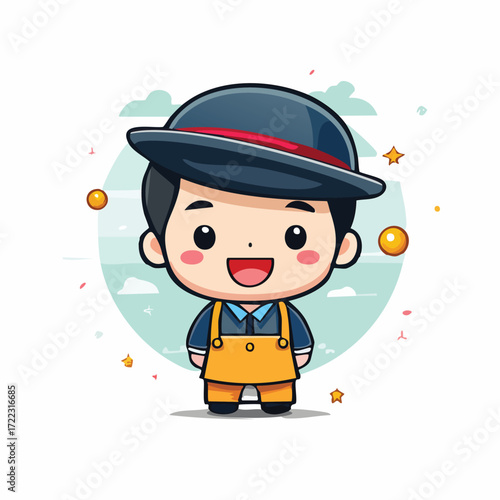 Boy in a police uniform wearing a cap cartoon illustration