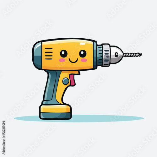 Vector illustration of a robot with a drill, power tool icon, and a screwdriver