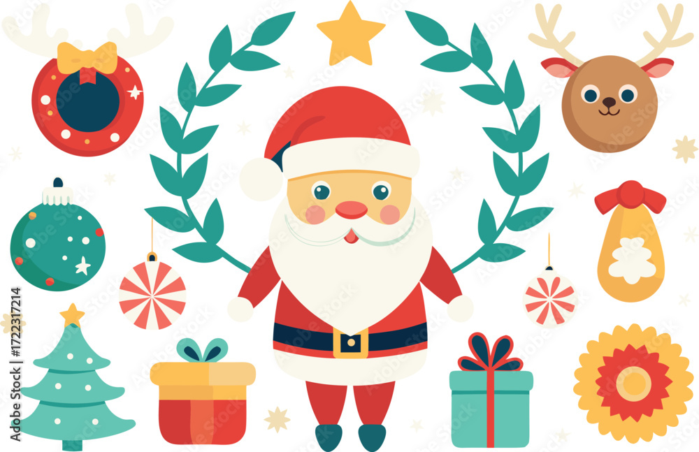 Naklejka premium Festive christmas vector bundle featuring santa claus and holiday icons scalable illustration vector