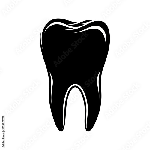 Black tooth silhouette isolated on white background
