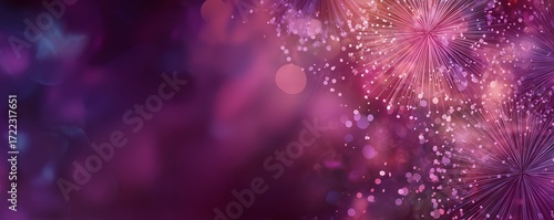 Abstract celebratory background with pink and purple bokeh and fireworks elements. Concept for 2026 New Year Eve celebration, festive banner design and magical event invitation background