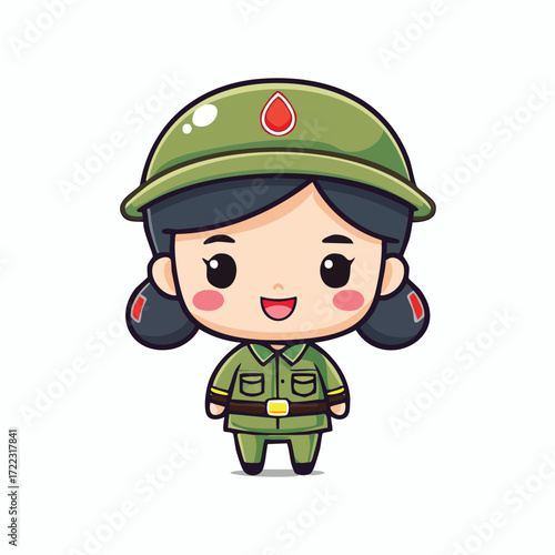 A little boy with a toy gun is smiling, dressed as a soldier in a green camouflage uniform