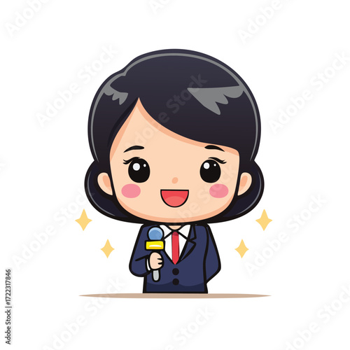 Cartoon vector illustration of a happy business man character with a big smile in an office suit and tie