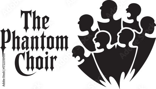 Phantom Choir Silhouette. Group of Singing Spirits Faces Logo Concept. Occult Symbol