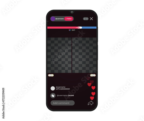 Social media realistic mockup vector Live Battle layout template stock illustration tiktok screen	
