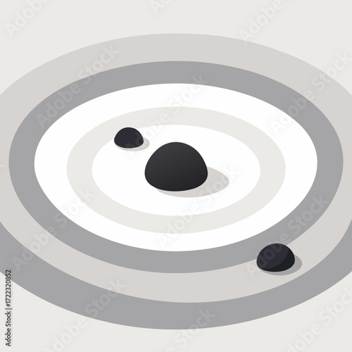 Zen Garden Raked Sand and Stones Abstract vector illustration