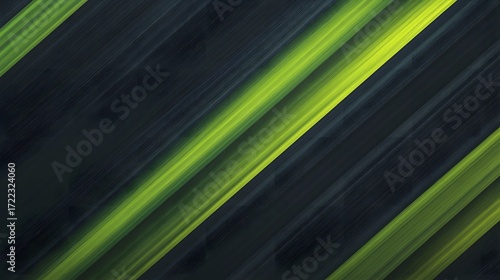 Diagonal stripes of vibrant lime green and dark gray create a dynamic abstract design.