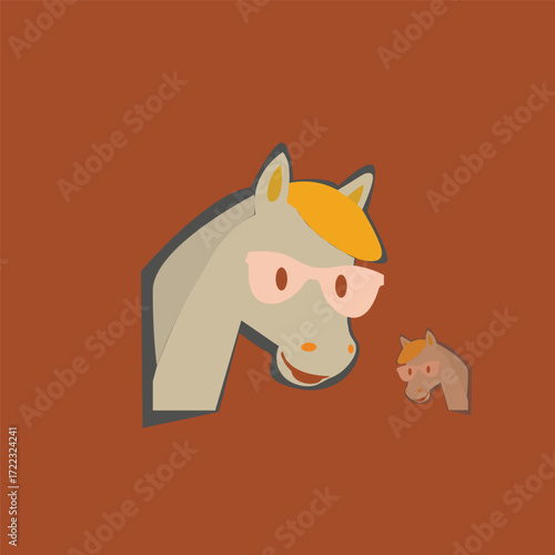 Cute horse head with glasses with background.