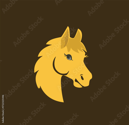Head of smiling female horse with background.