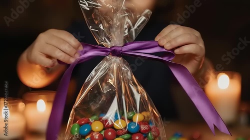 Child wrapping candy bag