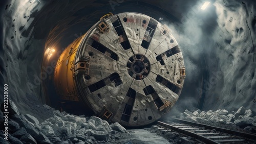 Tunnel boring machine excavating underground tunnel