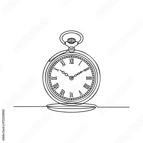 Elegant line art drawing of a classic pocket watch with roman numerals