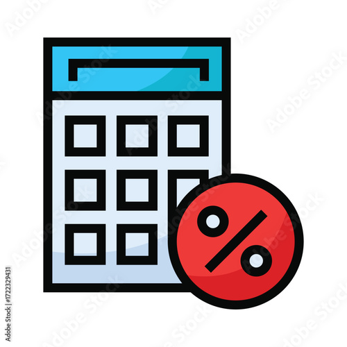 Calculator with a red circle containing a percentage symbol