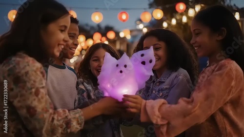 Children enjoying cotton candy