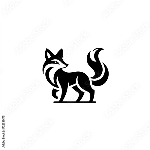 Stylized black fox logo design on white background
