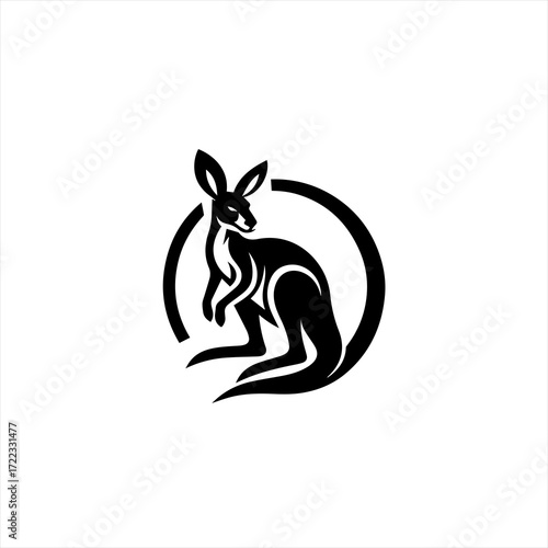 Stylized black kangaroo silhouette inside a circle logo design