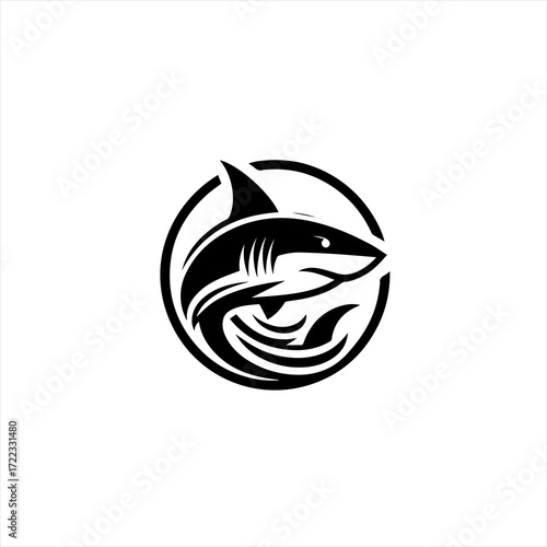 Stylized black shark emblem in circle