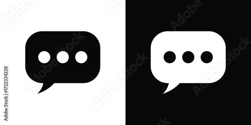 Black and white speech bubble icons with ellipsis for communication and messaging