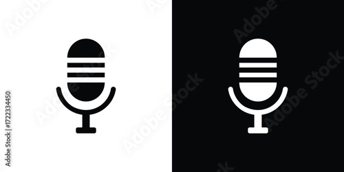 Classic microphone icon presented in contrasting black and white backgrounds