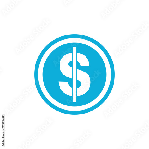 Bright blue circular icon featuring a white dollar sign symbol