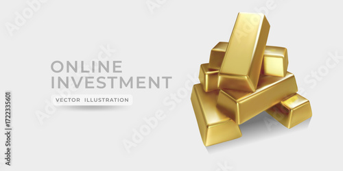 Realistic golden bars. 3d golden bars