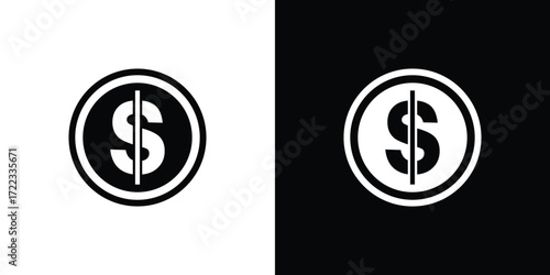 Simple dollar sign coin icons in black and white contrasting backgrounds