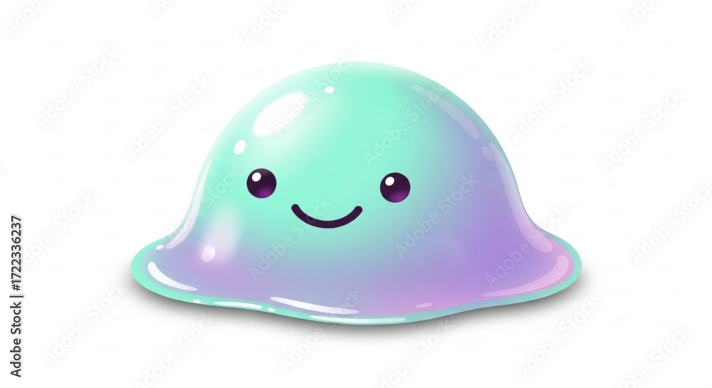 Fototapeta premium Cute, cartoonish, jelly-like creature with a happy expression.