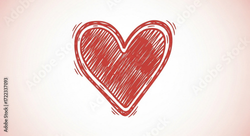 Hand-drawn sketch of a red heart, textured lines, simple design, romantic symbol.