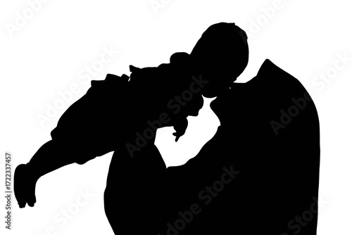 Silhouette of a Muslim woman lifting her child, representing love, motherhood, and Islamic family values