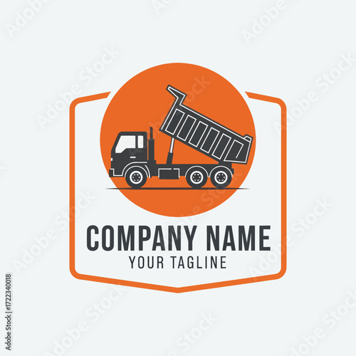 Modern Dump Truck Logo Design for Construction and Logistics Businesses, Featuring and Dark Gray Colors with Company Name and Tagline, Flat Vector Elements, Vector Illustration, Simple Vector,