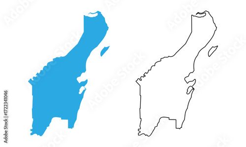 Map of Quintana Roo, a state of Mexico. Map with detailed outlines and blue silhouettes	