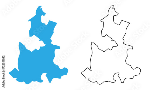 Map of Puebla, a state of Mexico. Map with detailed outlines and blue silhouettes	