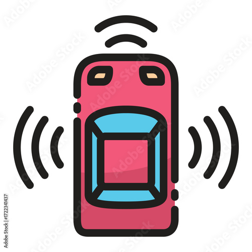 Cartoon car key fob with signal waves