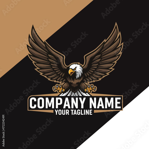 Powerful Bald Eagle Mascot Logo for Gaming & Esports Teams - Dynamic Avian Illustration with Spread Wings and Talons, Ideal for Company Branding, Flat Vector Elements, Vector Illustration, Simple