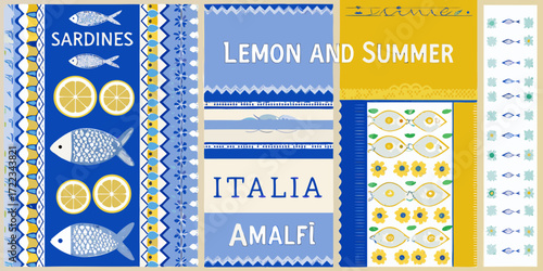 Vibrant italian summer scene with sardines lemons and flowers in coastal amalfi style