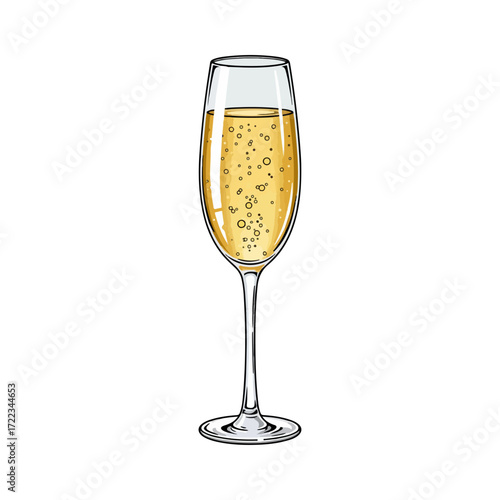 Realistic Vector Illustration of a Champagne Bottle and Glass with Bubbles
