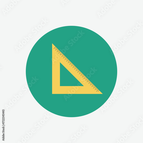 Flat design illustration of a yellow triangular ruler (set square) icon inside a green circle, symbolizing measurement, geometry, and education