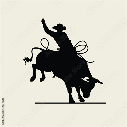 Vector art of silhouette of a cowboy riding a bucking bull