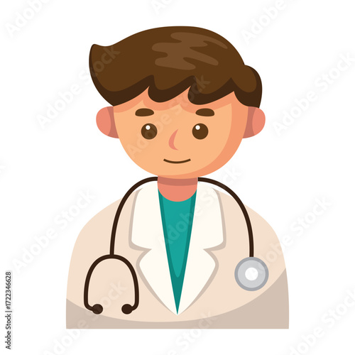 Cartoon illustration of a male doctor wearing a white coat and stethoscope