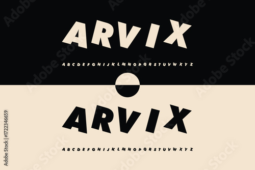 Arvix font display with uppercase letters and numbers on two backgrounds