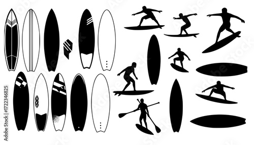 Surfboard vector set, surfing silhouettes, surfboard silhouettes, ords	