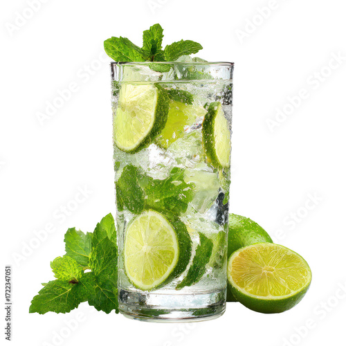 Wallpaper Mural Refreshing mojito cocktail with lime and mint isolated on transparent background Torontodigital.ca