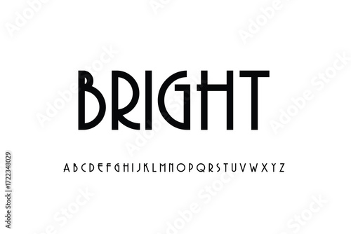 Bright art deco inspired font alphabet and numbers on white background