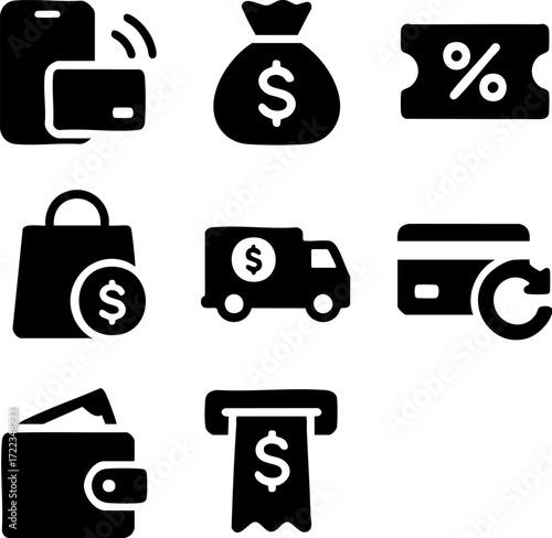 Financial and Ecommerce Icons Set.