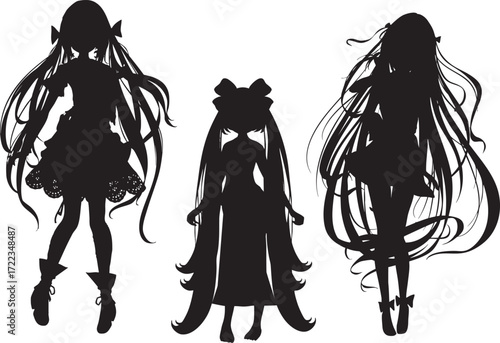 可愛いアイドルのシルエットのイラスト素材