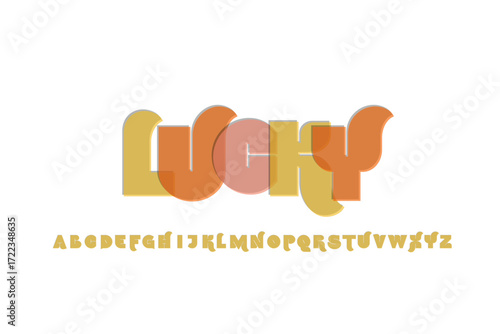 Playful retro font spelling the word lucky with alphabet below