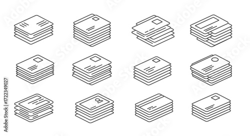 Isometric illustration showcasing various stacks of envelopes, each with unique details and designs.